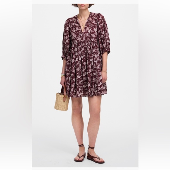NWT Madewell Splitneck Puff Sleeve Dress in Floral - Picture 5 of 6